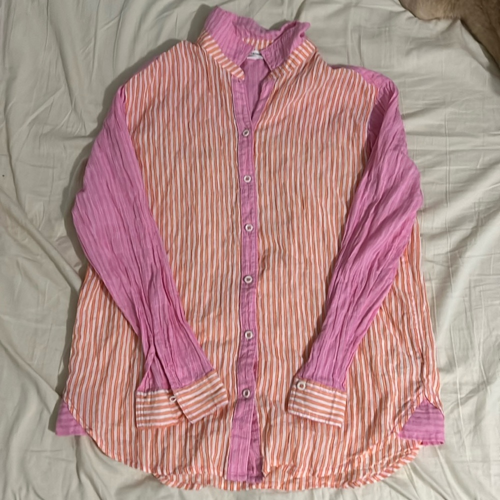 beachlunchlounge, colorblock;pink, orange, white, size medium